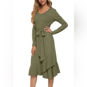 Elegant Olive Green Long Sleeve Dress